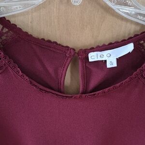 Cleo Deep Red Blouse with Lace Accents